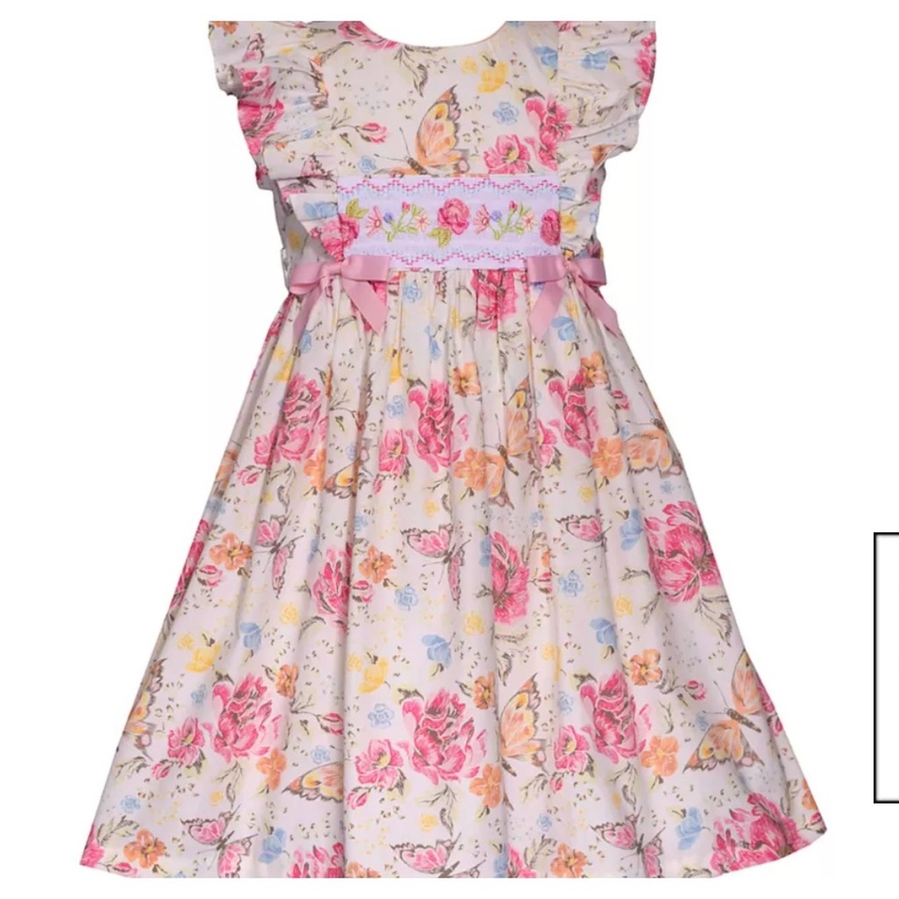 Bonnie Jean Girls Size 3T Butterfly Floral Smocked Pinafore Dress – EUC